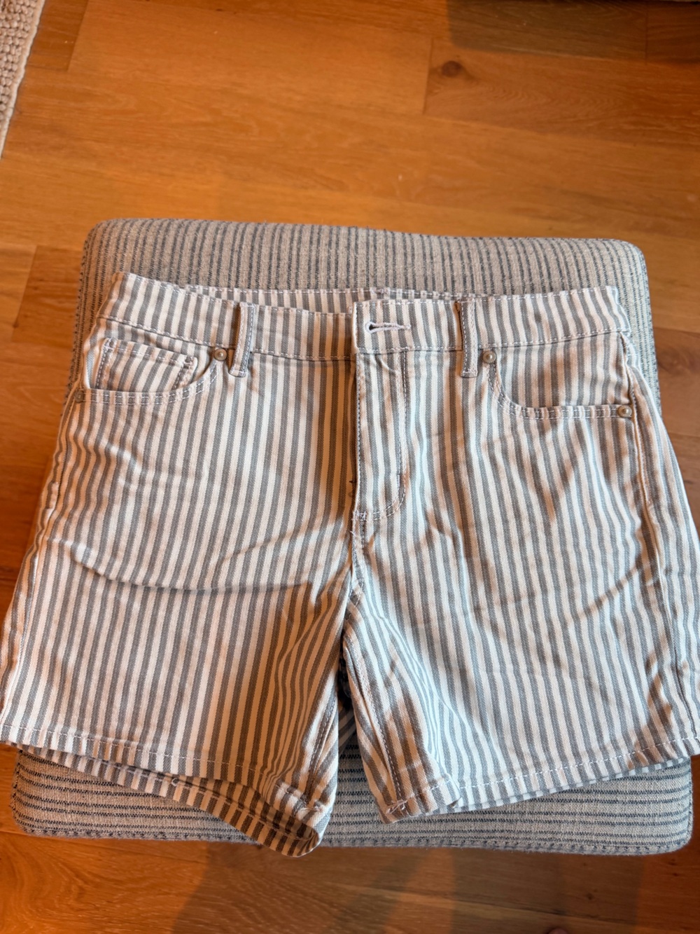 Women’s Light Gray and White Striped Casual Denim Shorts